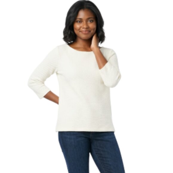 COS Tops - COS Medium 3/4 Long Sleeve Boat Neck White Textured Top